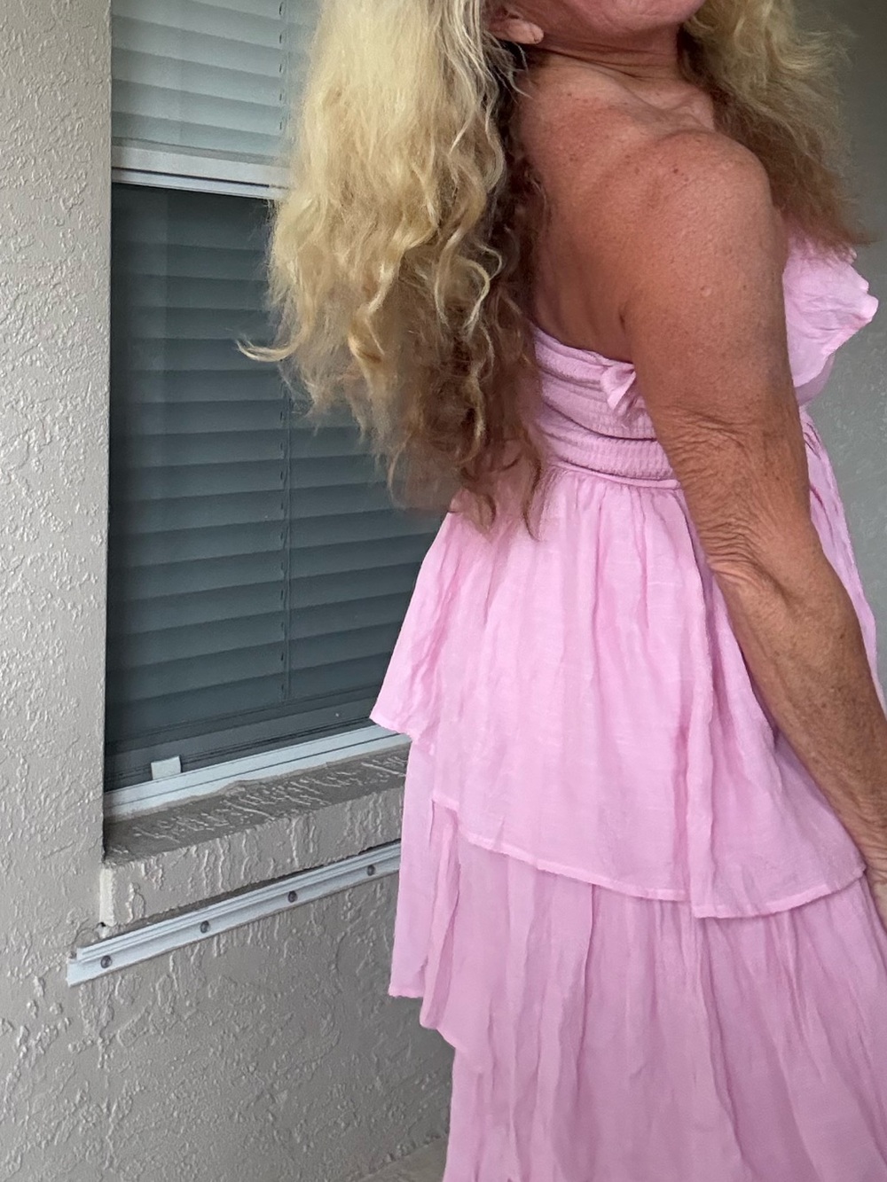 HYFVE Strapless Pink Tiered Ruffle Maxi Dress